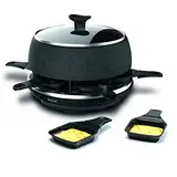 Tefal Raclette & Fondue Cheese'n Co RE12C8 | Elektrischer Raclette-Grill + Fondue-Gerät | für 6 Personen | 6 Pfännchen, 6 Gabeln, 1 Topf+Deckel, Rezeptbuch | Stein-Optik | Spülmaschinengeeignet | 850W