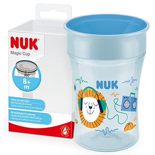 NUK Magic Cup Trinklernbecher | 8+ Monate | 230 ml | auslaufsicherer 360°-Trinkrand | BPA-frei | blauer Löwe