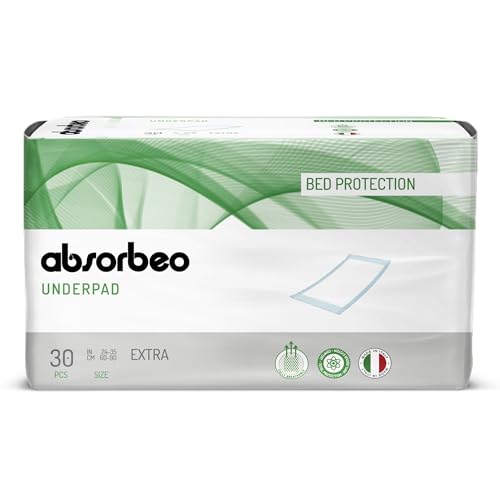 Absorbeo EXTRA Bettschutzunterlagen 30 Stück, Super Dry Effekt, Komplettschutz, Hypoallergen, Vollständig Atmungsaktiv, Größe 60 X 90 cm