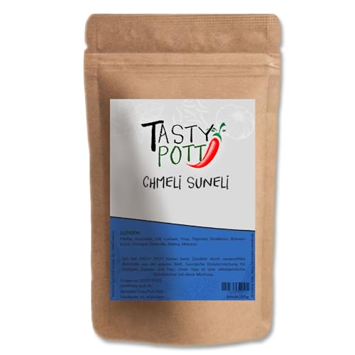 Tasty Pott Chmeli Suneli | Gewürz | Georgische Gewürzmischung | Kräutermischung | Marinade | Für Kräuterbutter | Würzen | Mit Koriander Lorbeer Bohnenkraut und Melisse | 250g Beutel