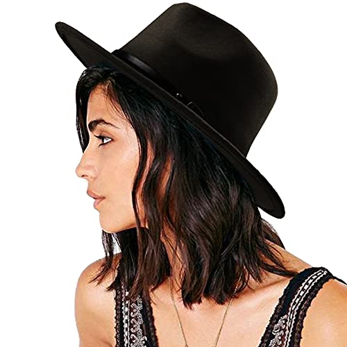 DRESHOW Damen Fedora Hut Filzhut Lederband Hüte Winter Mode Fedora Hut Mit Breiter Krempe Filzhut Outdoorhut