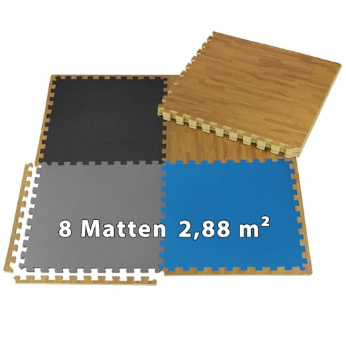 ALPIDEX 8er Set Bodenschutz Matte 1cm Dicke 60x60 cm Trainingsmatten 2,88 m² Unterlegmatte Pool Fitness Puzzle Heimtraining Boden Training Platten Gymmatte Turnmatte Fitnessraum, Farbe:Holzoptik