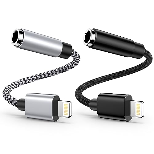 Lightning Klinke AUX Adapter iPhone [MFI Zertifiziert], Apple Lightning auf 3,5mm Klinkenstecker Audio Kabel, iPhone Kopfhörer Adapter Kompatibel mit iPhone 14 13 12 11 Pro Max X XS XR 8 7-2Stück