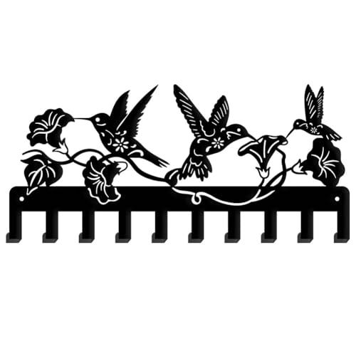 SUPERDANT Kolibri Und Blumenhaken Schlüsselaufhänger Weiß Randige Prunkwinde Schlüsselbrett Wandmontiert Schlüsselbrett Für Hundeleine Naturthemen Dekorativer Haken Kunst Dekor Für Die Küche