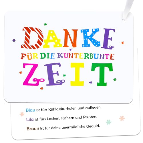 BETESSIN 10 Stück Kita Abschied Geschenkanhänger Karten - Danke für die kunterbunte Zeit - Anhänger Etiketten für Abschiedsgeschenk Kindergarten, Dankeschön Geschenk Erzieherin uvm.
