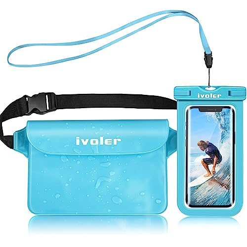 ivoler wasserdichte Tasche Beutel Bauchtasche Schutzhülle mit wasserdichte Handyhülle, Universal Strand-Tasche mit Handytasche Wasserdicht für Wassersport, Strand, Schwimmen, Bootfahren-Hellblau