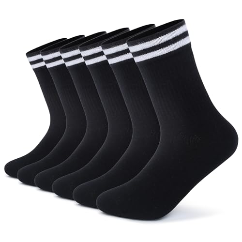 FALARY Socken Damen 35-38 Tennissocken Damen 35-38 Sportsocken 6 Paar Herrensocken Crew Socken Unisex Socken Baumwollsocken Schwarz