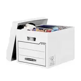 Bankers Box Aufbewahrungskarton mit Deckel aus stabiler B-Flute Wellpappe, braun, für Haushaltsgegenstände, Spielzeug, Dokumente, 100% recycelt und recycelbar, Farbe: weiß, Pack mit 10 Stück