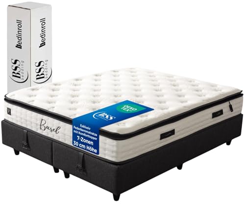 BSS BEDDING 120x200 cm Matratze, Basel Exklusiv 30 cm Höhe Federkernmatratze, Topper Integriert Bett, H3 7-Zonen Orthopädische Taschenfederkernmatratze, Allergenfrei und Atmungsaktiv (1x Matratze)
