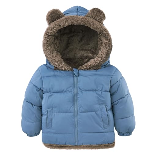 kids4ever Baby Kleinkinder Jungen Winterjacke Mantel 6-12 Monate Niedlich Plüsch Bärenohren Jacke Kapuzenjacke mit Reißverschluss Blau