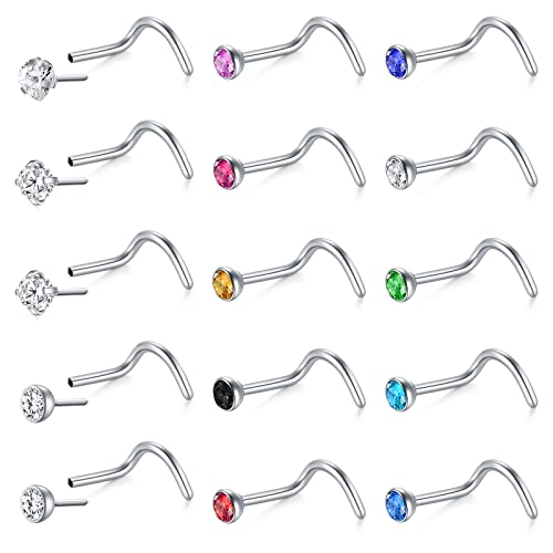 Mayhoop 20G Nasenstecker Nasenpiercing Chirurgenstahl Piercing Nase mit CZ Nose Ring Nostril Piercing für Damen Herren 15St