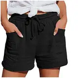 Nuaoxyeu Shorts Damen Sommer Shorts Damen Sommer Musselin Leinen Kurze Hose Baggy Beach Mit Taschen Elastische Taille Stretchy Gerades Bein Bermuda Wanderhose kurz