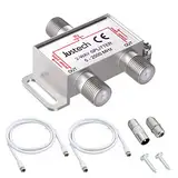 Justech SAT-Verteiler 2-Fach Splitter 2-Wege Verteiler TV Radio F-Stecker Adapter TV Fernseh Adapter mit 2x 1.5m Kabel + 1x F Stecker auf Koax Stecker + 1x F Buchse auf Koax Kupplung