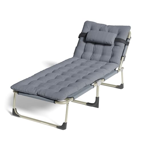 EDWINENE Campingbett Feldbett Klappbar Bis 300kg, Feldbett mit Matratze, Campingliege Faltbar für Erwachsene Outdoor Indoor Garten Camping Reisen (194 x 75cm, Grau)