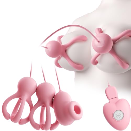 Jpscor 2 in 1 Brustmassagegeräte Brustwarzenklemmen Vibrator Klitoris Stimulator mit 20 Vibration + Saugen Modus, Aufladung Nippel Sauger Massagegerät Sexspielzeug für Frauen Paare