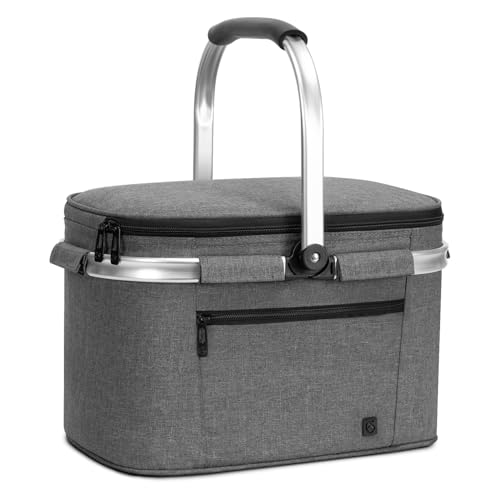 ALLCAMP Faltbar Isoliert Kühltasche - Einkaufskorb Thermo Mit Deckel, Abnehmbarer Picknickkorb 2 Personen, Aluminiumrahmen Kühlkorb, Verdicken Thermokorb