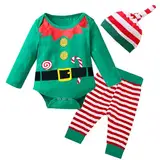 Hifot Baby Strampler Neugeborene Weihnachten Weihnachtsoutfit,Streifen Hose Strampler Junge Mädchen,Mein Erstes Weihnachten Baby Santa Elfen Schlafstrampler