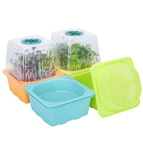 LUVCOSY 4 Stück Microgreen-Anzucht- und Sprossen-Tablett, wiederverwendbares BPA-freies Samen-Sprossen-Kit mit Kunststoff-Humidity-Dome für gesunde Radieschen, Weizengras, Bohnen, Brokkoli, Chinakohl