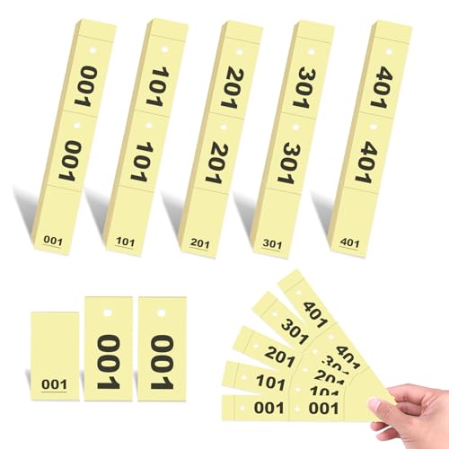 500 Tickets, 3 x 20 cm, nummeriert von 1 bis 500, Ticket, Tombola, nummeriert, Ticket, nummeriert, gelb, Ticket, Tombola, perforiert und abnehmbar, in drei Teilen, ideal für Empfang (gelb)
