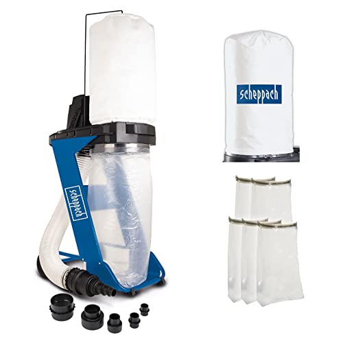 Scheppach DC500 Absauganlage Set mit 4 TLG. Adapterset | 5 Spänesäcke & 1 Filtersack | 550W Leistung | 75L Auffangsack | Absaugstutzen Ø 100mm | Luftleistung 1150m3/h | Schlauchlänge 2000mm…
