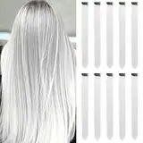 Weiße Haarverlängerungen Clip In für Mädchen 22 Zoll bunte gerade Haarverlängerungen für Party Highlights gefärbtes Haar Zubehör Haarteile für Kinder Frauen（10 PCS Weiße）