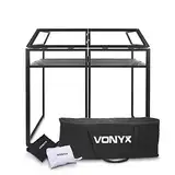 Vonyx DB3 DJ Pult, DJ Booth, großer mobiler DJ Tisch klappbar mit Tragetasche und weißer und schwarzer Husse, faltbar DJ Equipment, DJ Table, DJ Stand