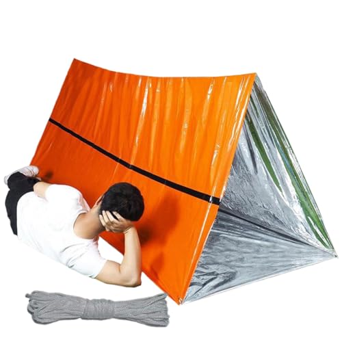 Notfall Schlafsack, Leichtes Survival Zelt mit Isolierung & Signalfarbe, Wasserdicht Tragbares Notunterkunftszelt für Camping, Wanderungen, Katastrophenschutz aus Reflektierendem PET & Alufolie