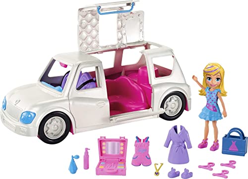 Polly Pocket GDM19 - Modespaß Limousine mit Make-up und Modezubehör, Puppen Spielzeug ab 4 Jahren, Mehrfarbig