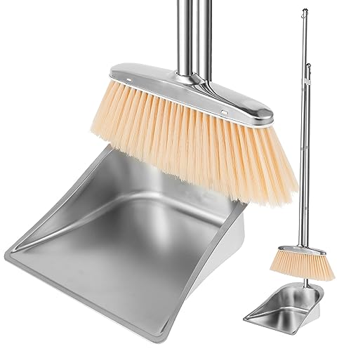 Besen- und Kehrschaufel-Set mit langem Griff, Edelstahl, aufrecht, stehend, Haushalts-Staubschaufeln und Besen, leichtes Kehr- und Kehrschaufel-Set für Küche, Zuhause, Büro, Wohnheim (quadratisch)
