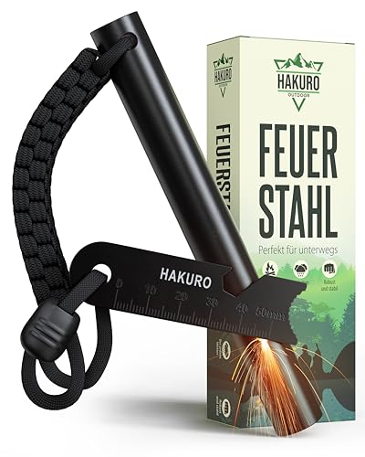 HAKURO Feuerstahl XXL – Bis zu 20.000 Zündungen – Feuerstarter für extrem Starke u. heiße Funken − 13cm Länge- Ø1,3cm − Feuerstein für Survival, Bushcraft & Outdoor