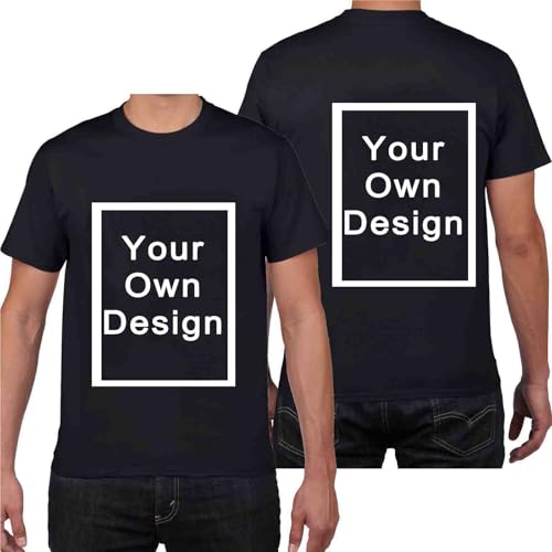 Personalisiert T-Shirt für Männer Selbst Gestalten Bild Text Entwerfen Logo Doppelseitiges Custom Kleidung Herren Bedrucken Eigenem Oberteile für Urlaub Party Strand Sale Schwarz L
