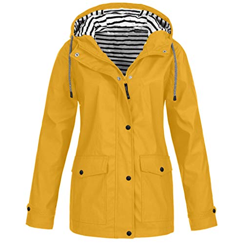 2025 Winddichte Regenmantel Regenmantel Outdoor-Damenmantel wasserdichte Plus Kapuzen-Mantel Lederimitat Mantel Damen (Yellow, XXXXXL)