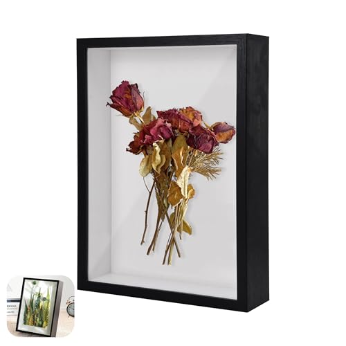 3D Bilderrahmen, 22x17x3cm Tiefer Bilderrahmen zum Befüllen, 3D Bilderrahmen zum Befüllen Holzobjekt Rahmen für Fotos Collage Brautstrauß Wandbehang(Weiß)