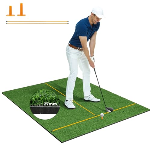 COSTWAY Golf Abschlagmatte, 152 x 117cm Golf Übungsmatte inkl. 2 Gummi-Tees und 2 Ausrichtungsstäbe, Golfmatte mit 6 Abschlagpositionen, für Indoor und Outdoor (152 x 117cm, 27mm)
