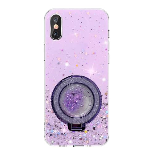 Rnrieyta Miagon Treibsand Ständer Hülle Glitzer für iPhone XS Max,Cute Dünn Crystal Schutzhülle Weiches Bling Transparent Case Bumper mit Flüssig Halter Kickständer