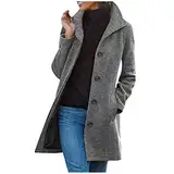 Generisch Mantel Damen Wollmantel Herbst Damen-Mäntel Wolle Übergangsmantel Wintermantel Wolljacke Trenchcoat Herbstmantel Kurzmantel Winterjacke Jacken Sale Damen Outlet Angebote Grau L