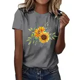 Damen Baumwoll T-Shirt Kurzarm Rundhalsausschnitt Atmungsaktiv Bequem Locker Leicht Basic Casual Style Modisch Trendy Sommer (Grey, M)