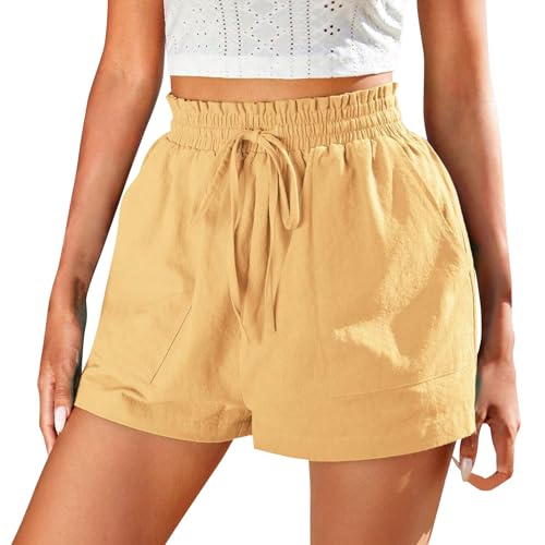 Shorts für Damen, hohe Taille, kurzer Schlitz, ausgestellt, erweiterbar, hohe Taille, ausgestellt, Oversize-Unterteil, gelb, XL
