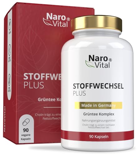 Stoffwechsel Komplex - Hochdosiert mit Grüntee, Grüner Kaffee, Bittermelone, Guarana, Cholin und Ingwer - 90 vegane Stoffwechsel Kapseln - Tabletten Diät Unterstützung I NaroVital Stoffwechsel Plus