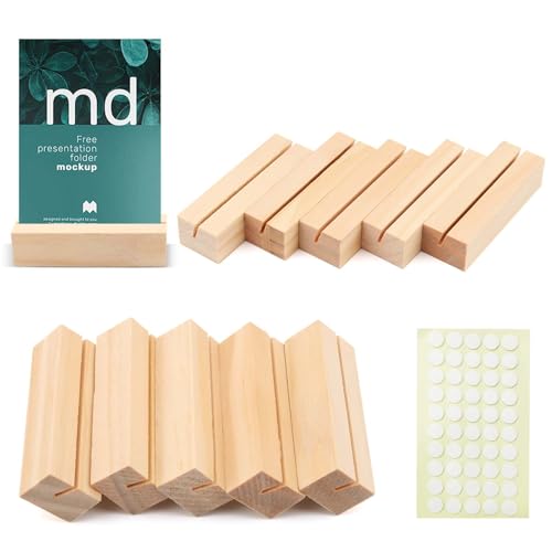 Funtery 10 Stück Kartenhalter Holz, Tischkartenhalter mit 50 Doppelseitigen Klebstoff Kartenständer Postkartenhalter Fotohalter für Hochzeiten Restaurants für Hochzeiten Partys