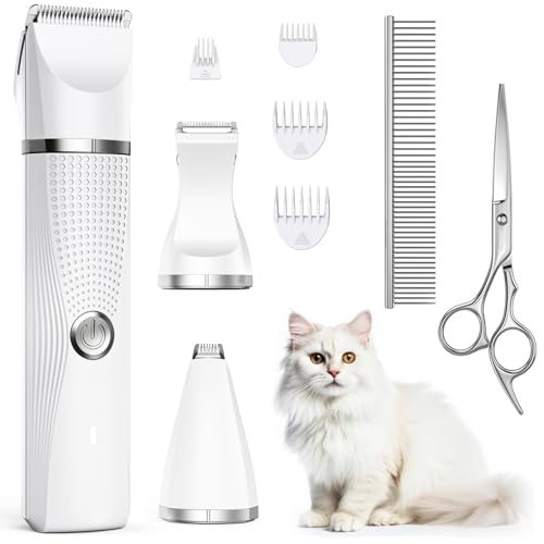 Bautrium Leise Schermaschine Katze Set,Profi Haarschneidemaschine für Katzen Hunde Verfilztes Fell Pfotenhaare mit Pflegeschere & Kamm,USB-C-Aufladung