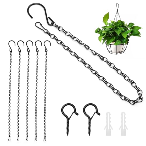 FL HUA 6 Stück Blumenampel Ketten zum Aufhängen 50 cm, Metallkette zum Aufhängen Schwarz mit 2 Hakenschrauben, Blumenampel Hängend Kette für Blumentopf, Vogelfutterhaus, Lampen