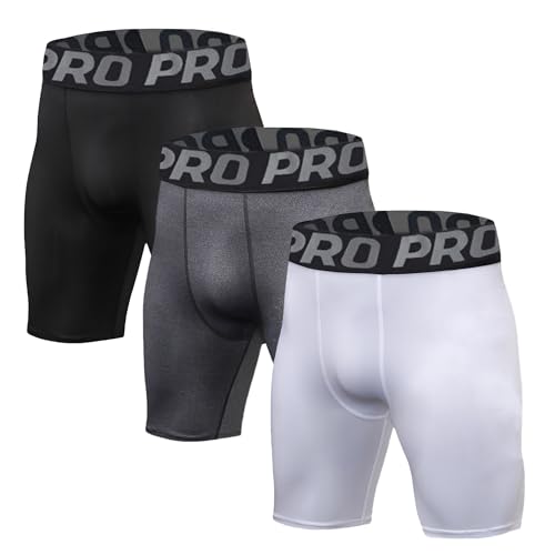 LNFINTDO 3er Pack Kompressionsshorts Herren Schnelltrocknendes Kompressionshose Kurze Atmungsaktiv Baselayer Sporthose Männer Laufunterwäsche Radlerhose