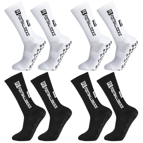 Apricitie 4 Paare Fußball Socken, 38-46 Fußballsocken Anti Rutsch Grip Sportsocken Rutschfeste Fussball Socken für Herren Damen
