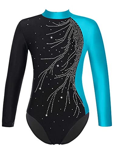 Choomomo Kinder Turnanzug Gymnastikanzug Mädchen Langarm Trikot Leotard Training Gymnastikbody Tanzbekleidung Dancewear Blau R 146-152