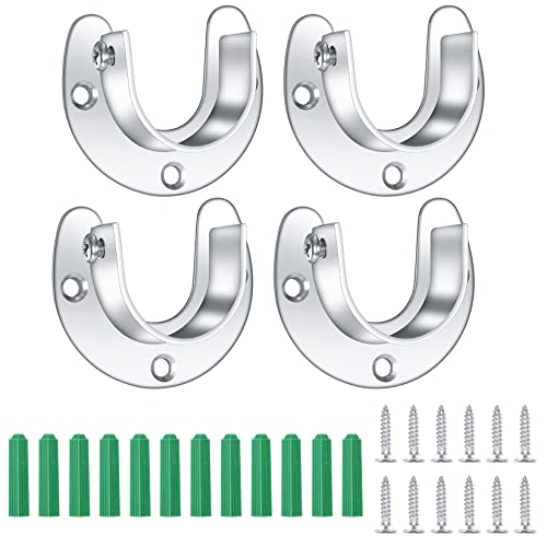 4 Stück Rundrohr Halterung for Schrankrohr Stange, Kleiderschrank Kleiderstange, Gardinenstange Halter, Flansch Stangenhalter, U-Form, 28 mm/1,1Zoll, mit Schrauben