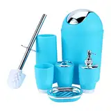 Yosoo 6 Stück Luxuriös Badezimmer Set (aus Plastik) Bad Accessoire Set Lotion-Flaschen Zahnbürstenhalter Zahn-Becher Seifenschale Toilet Bürste Mülleimer (Blau)