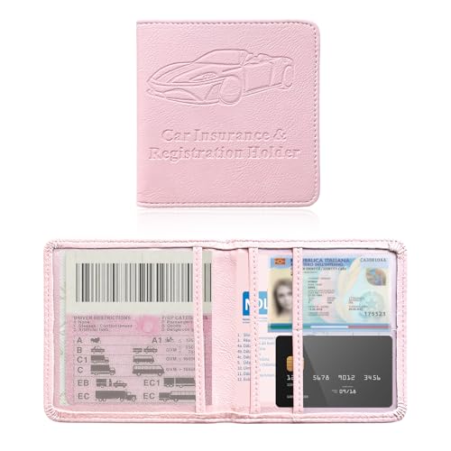 Ziciner Kfz-Registrierungs- und Versicherungshalter, 13 x 13 cm, Auto-Dokumenten-Handschuhfach-Organizer mit Magnetverschluss, universelles Innenzubehör für SUVs, LKWs (Rosa)