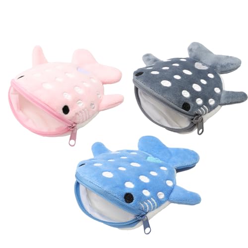 3pcs Hai Münzbeutel, Tragbare Shark Plush Geldbörse Kinder, 13 * 13cm Portmonee Kinder Mit Reißverschluss, Mini Geldbörse Kinder Für Geburtstagsgeschenke (Blau/Grau/Rosa)