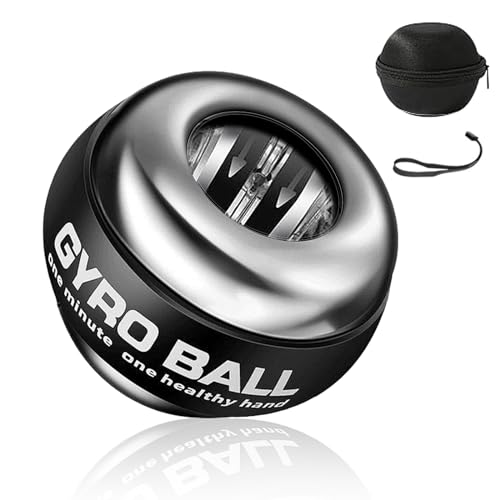 Gyroball, Fitnessarmtrainer und Stressabbau-Handgelenkbälle, Metallkern, automatisches und geräuschloses Leuchten, 6 Geschwindigkeiten und Leuchtfarben + Ballbeutel (transparentes Gehäuse) (PPCGB-002)